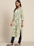 Women Blue Pure Cotton Floral Print Straight Kurta